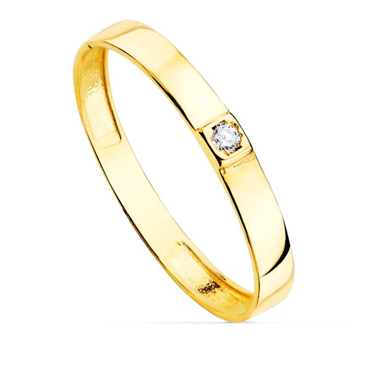 18K Guld Guld Ring 1 Zirkon Bredd 2,2 mm