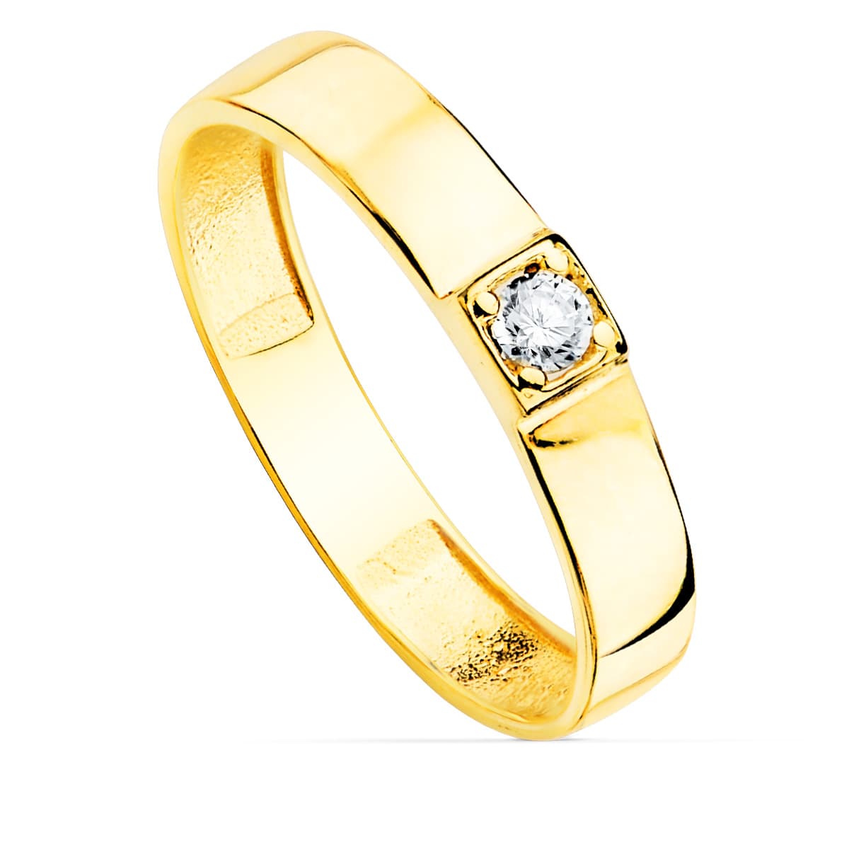 18K Yellow Gold Ring 1 Zircon Width 3.5 mm