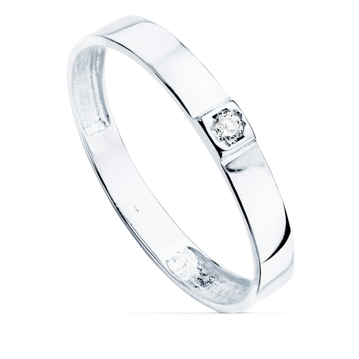 18K skinnende hvidguld ring 1 zirkoner Bredde 3 mm