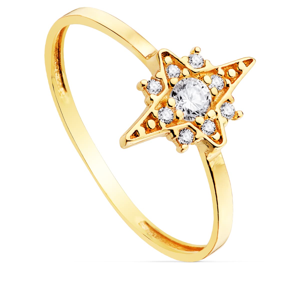 18K gul guldring med zirkonit. 11X8mm 1,2mm