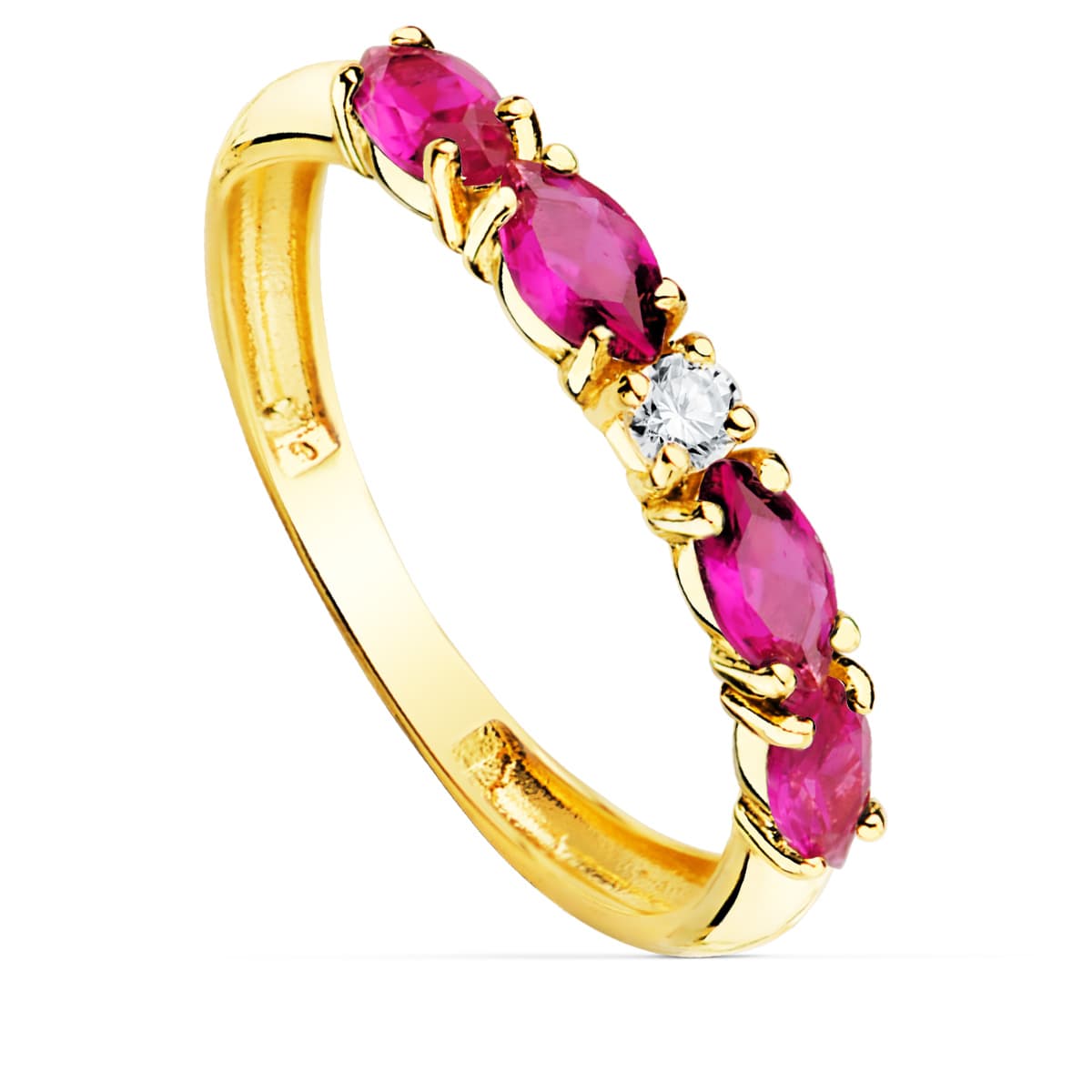 18K Bague Zircon en Or Jaune 5X2.50MM