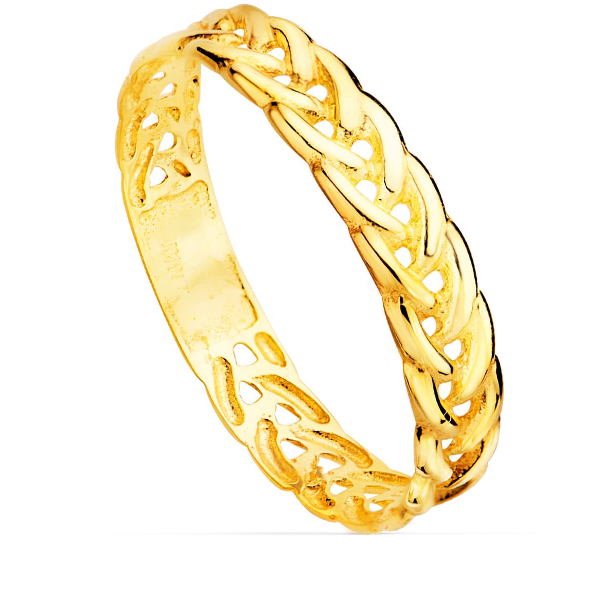 Anillo Espiga Trenzada En Oro Amarillo De 18 Quilates 3,5 mm De Ancho