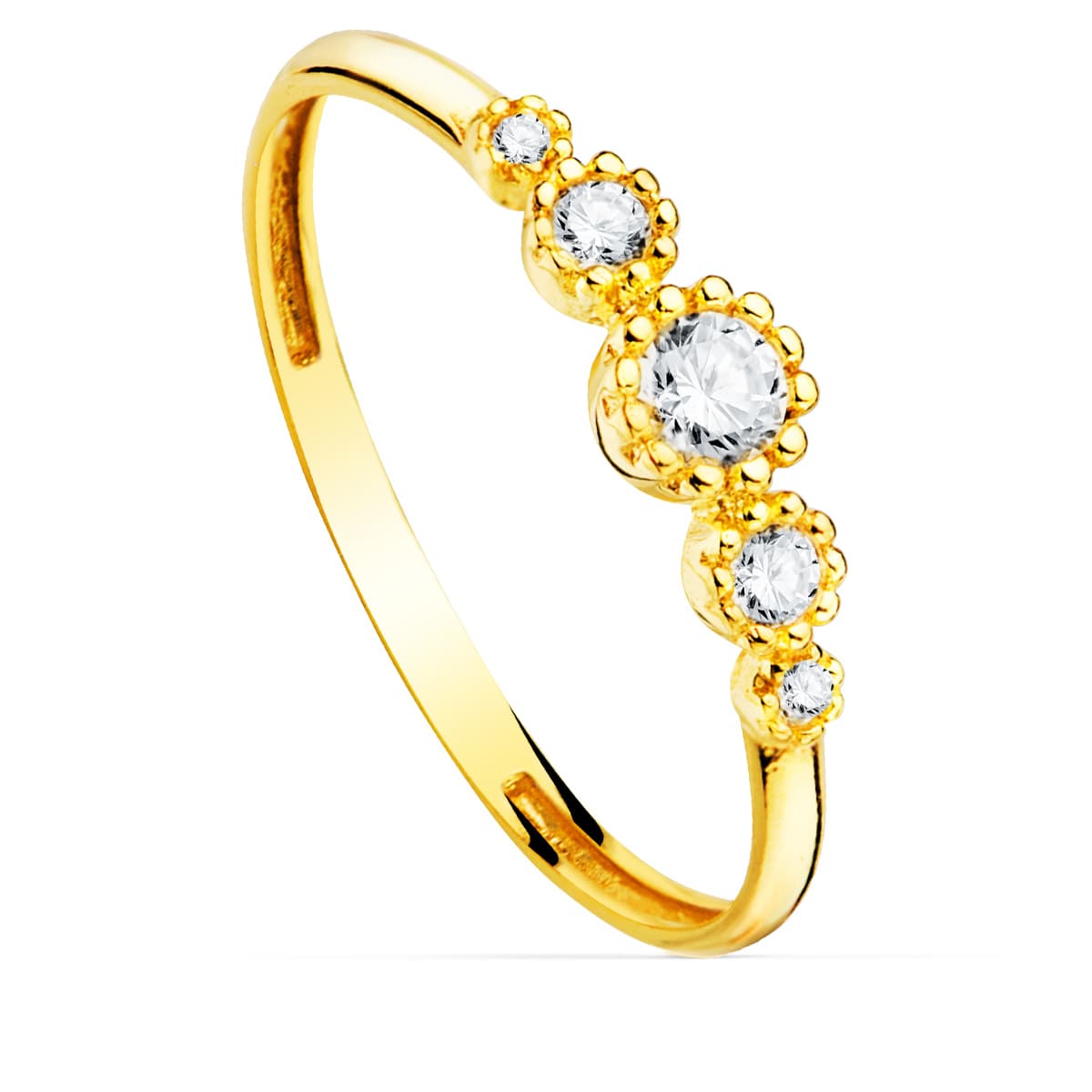 18K gult guld ring zirkoner Bezel inställning 4 mm Ring bredd 2 mm