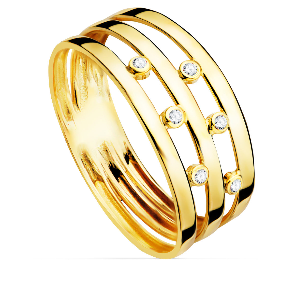 18K gul guld ring ringe med zirkoner. Kropsbredde 8MM