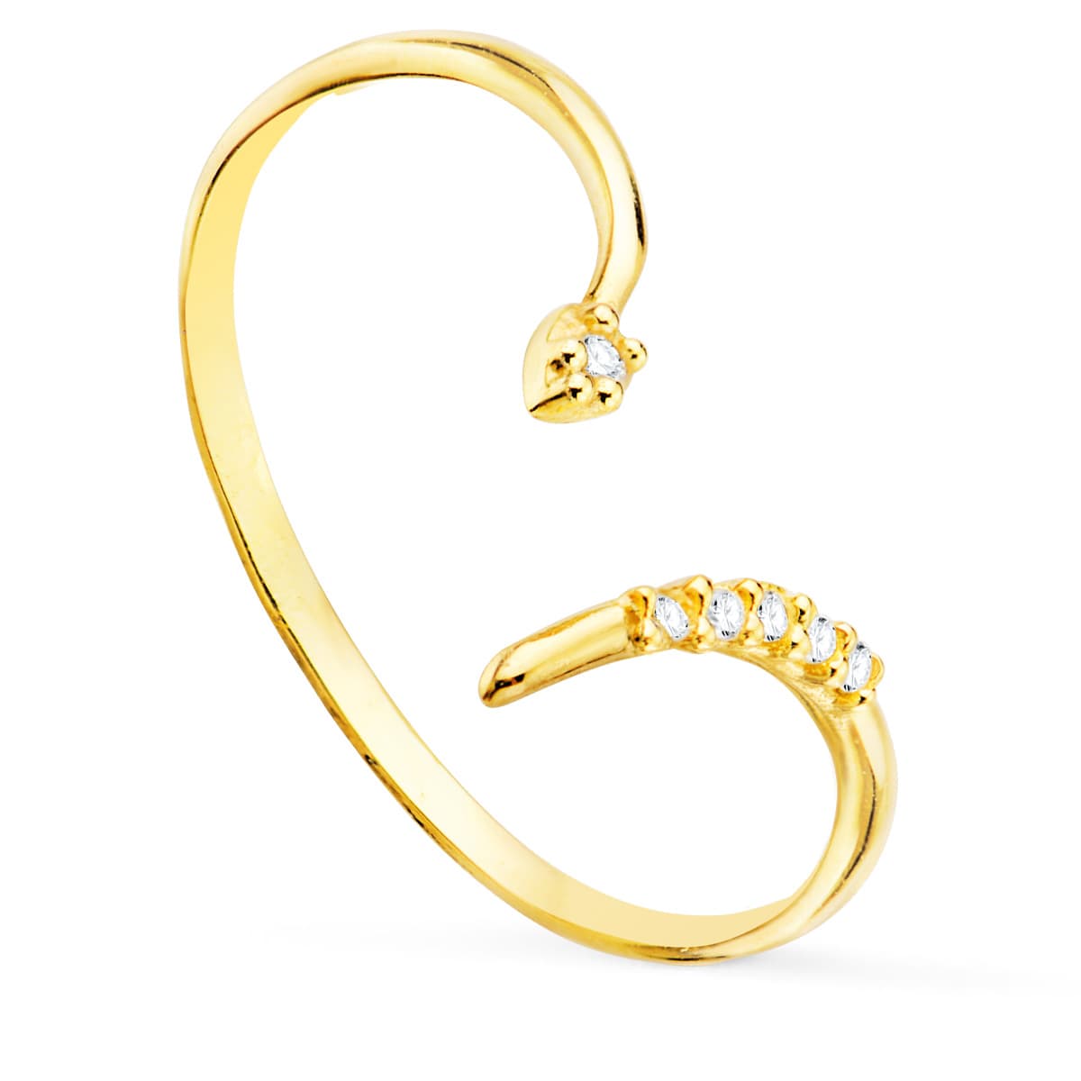 18K Bague Ouverte Serpent en Or Jaune & Zircon 10MM
