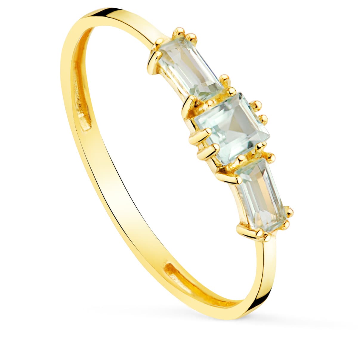 18K Yellow Gold Ring & 3 Blue Topaz 4X2MM