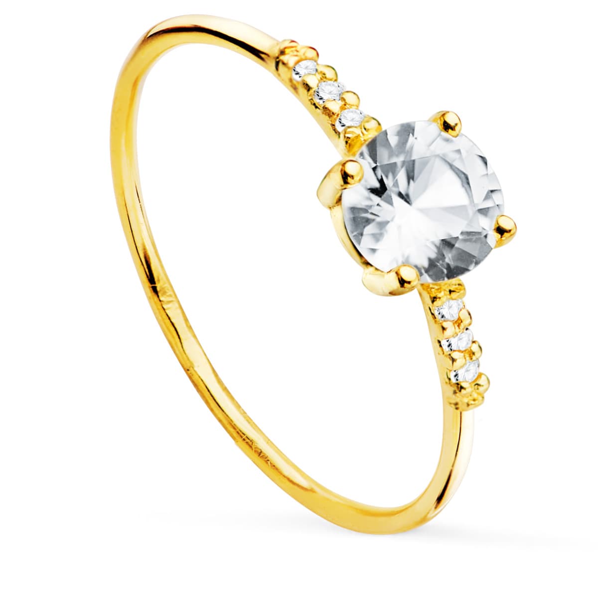 Or Jaune 18K Solitaire 7 Topaze Blanche Naturelle 05438 Qts Largeur : 5 mm