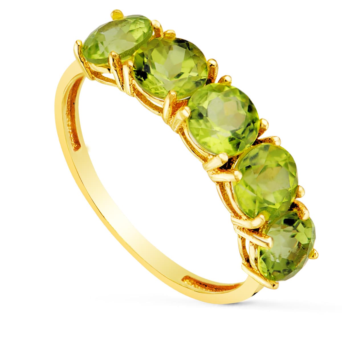 Ring 18K gult guld med 5 naturliga peridotstenar 2,87 Qts Bredd 5 mm