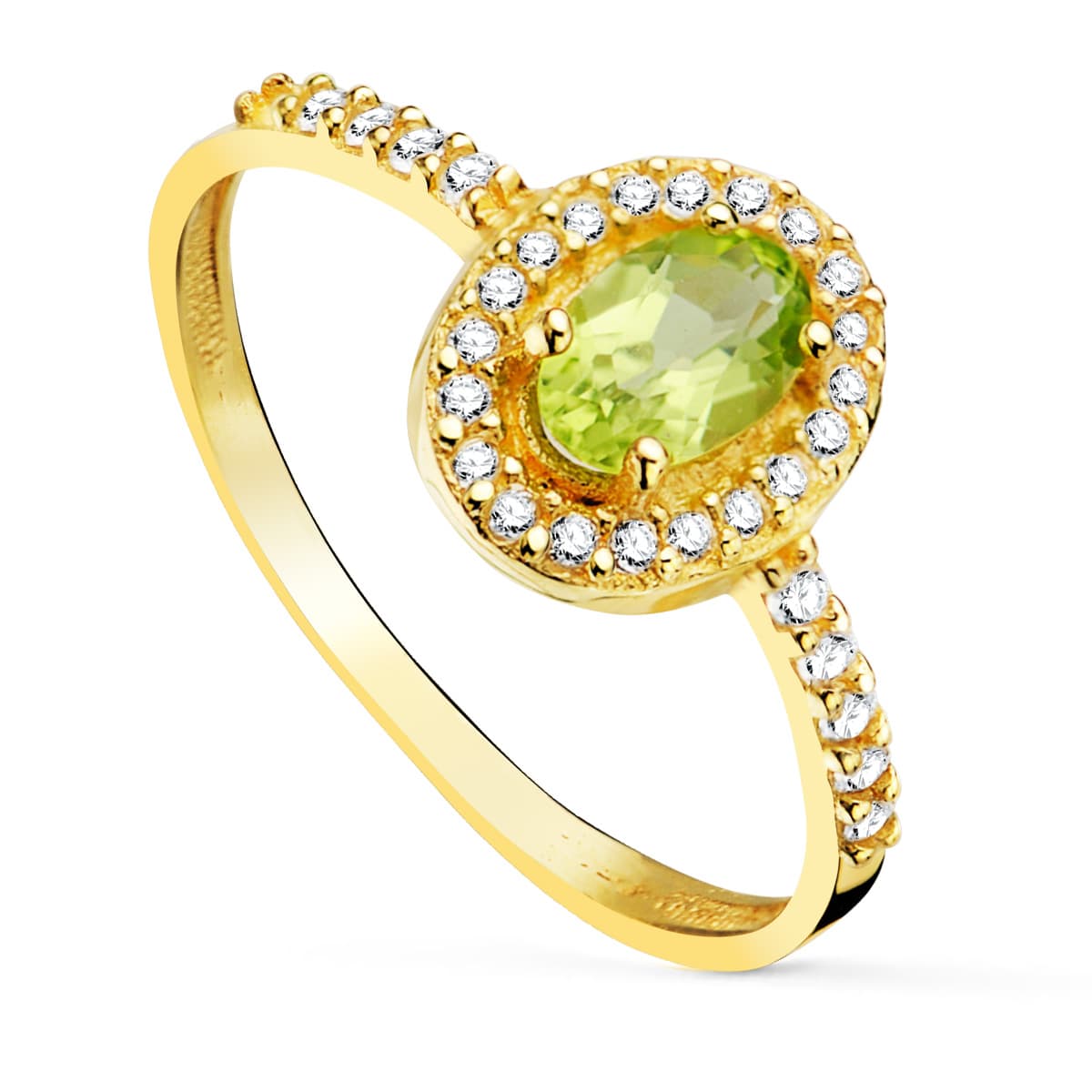 Inel din aur galben de 18K cu zircon peridot natural și peridot natural 6X4 mm 0,47 Qts