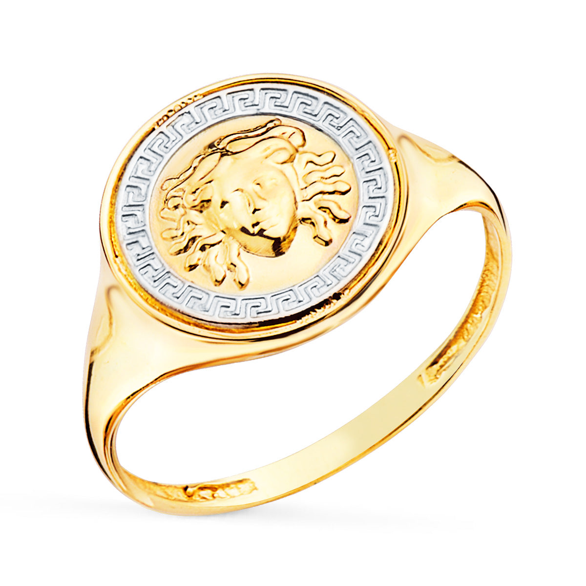 Anel Medusa e Grego em Ouro Bicolor 18K 12 mm