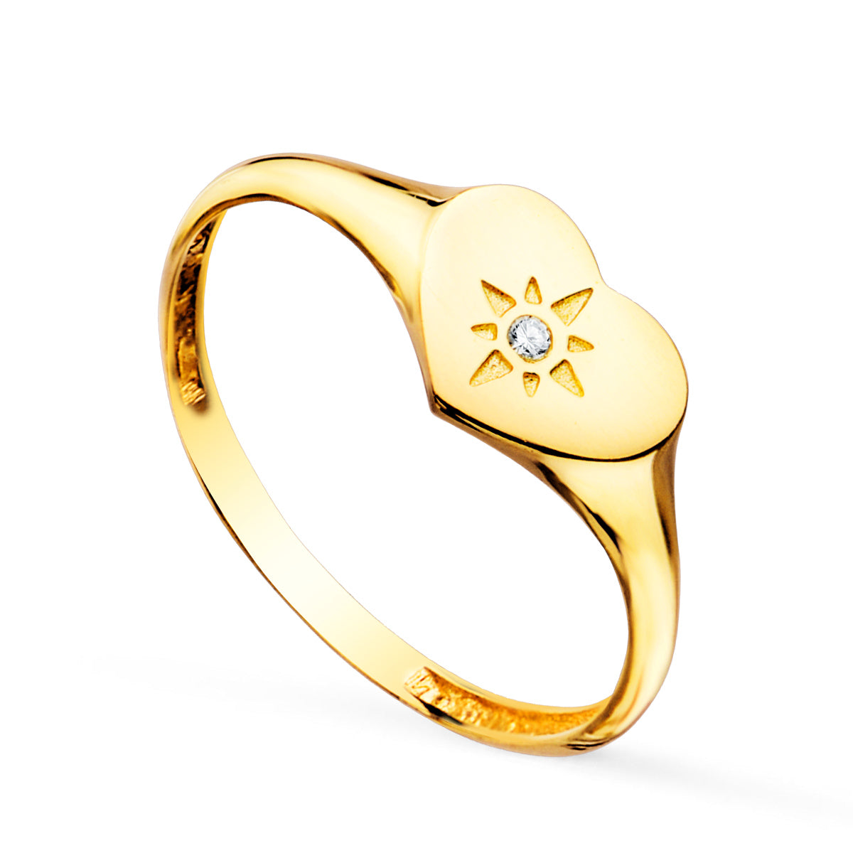 18K Gulguld Kvinders Hjerte Signetring med Zirkon 9 x 7 mm