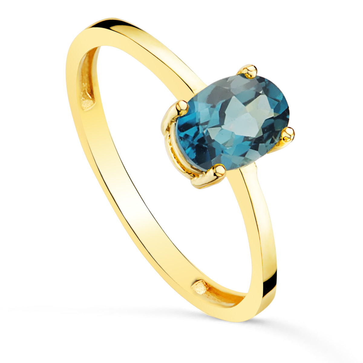 18K Gult Guld Ring Blå Sten Blå London 7X5 mm Ring Bredd 2 mm