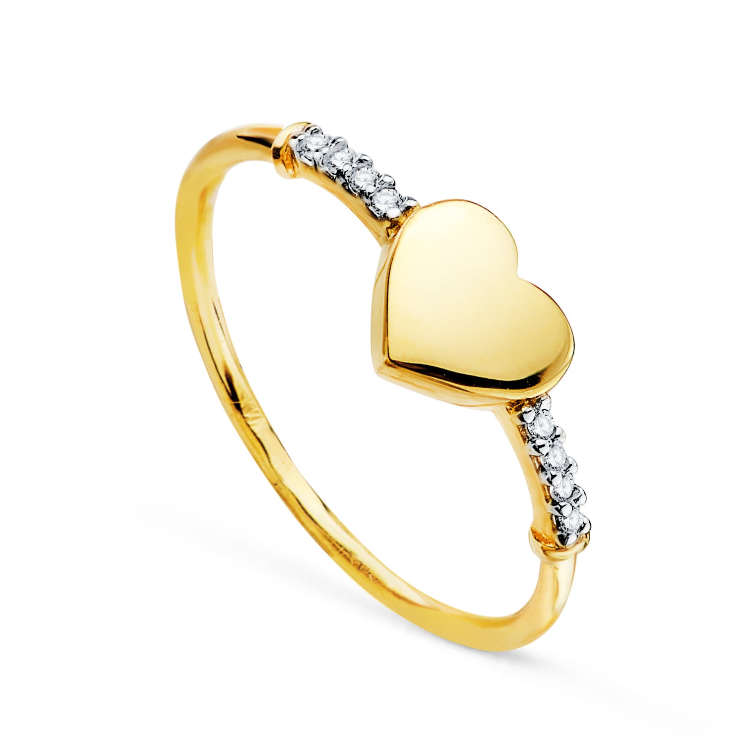 Smooth Heart Ring in 18K Two-Tone Gold Measures Zirconia Side: 6.5 X 6MM