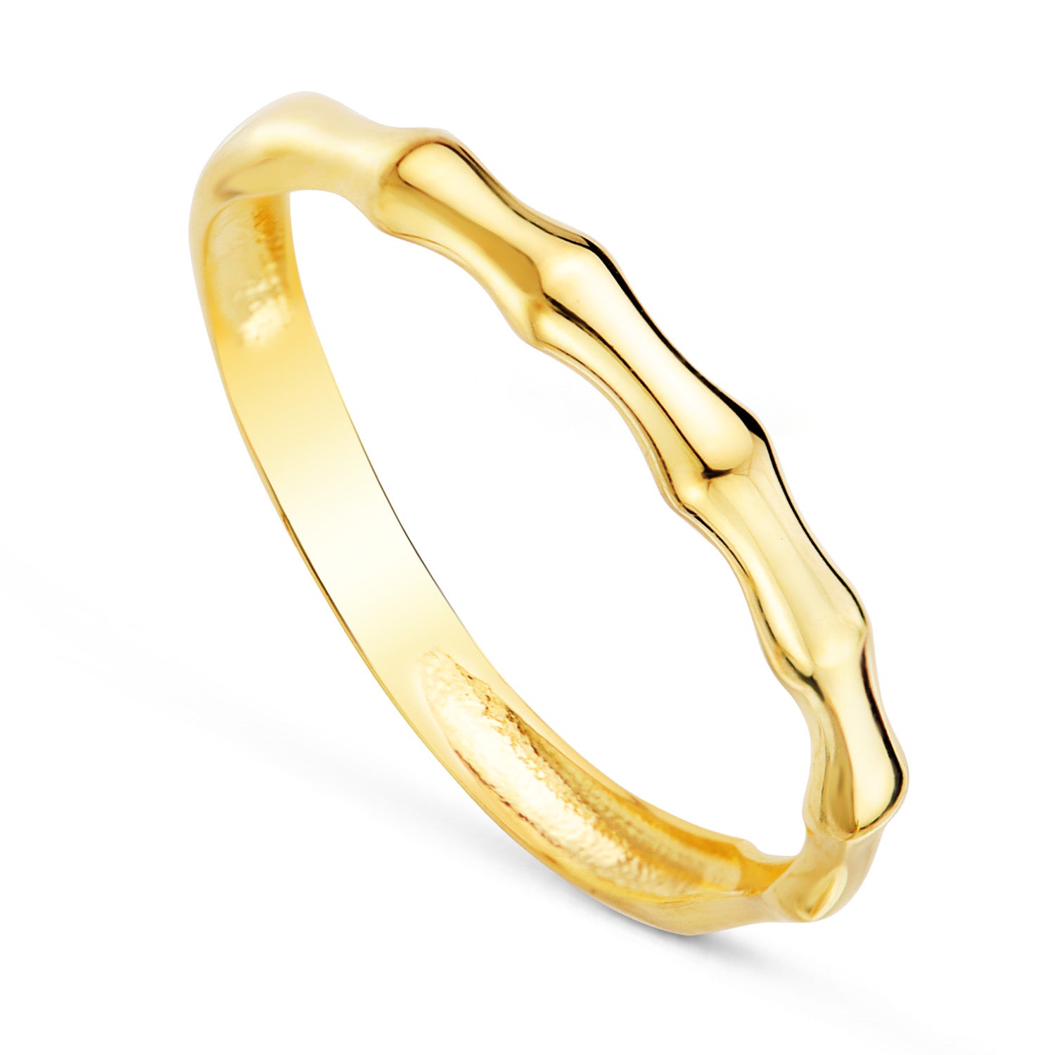 Anillo con Tramos Lisos de Bambú en Oro Amarillo de 18K Ancho: 2 mm