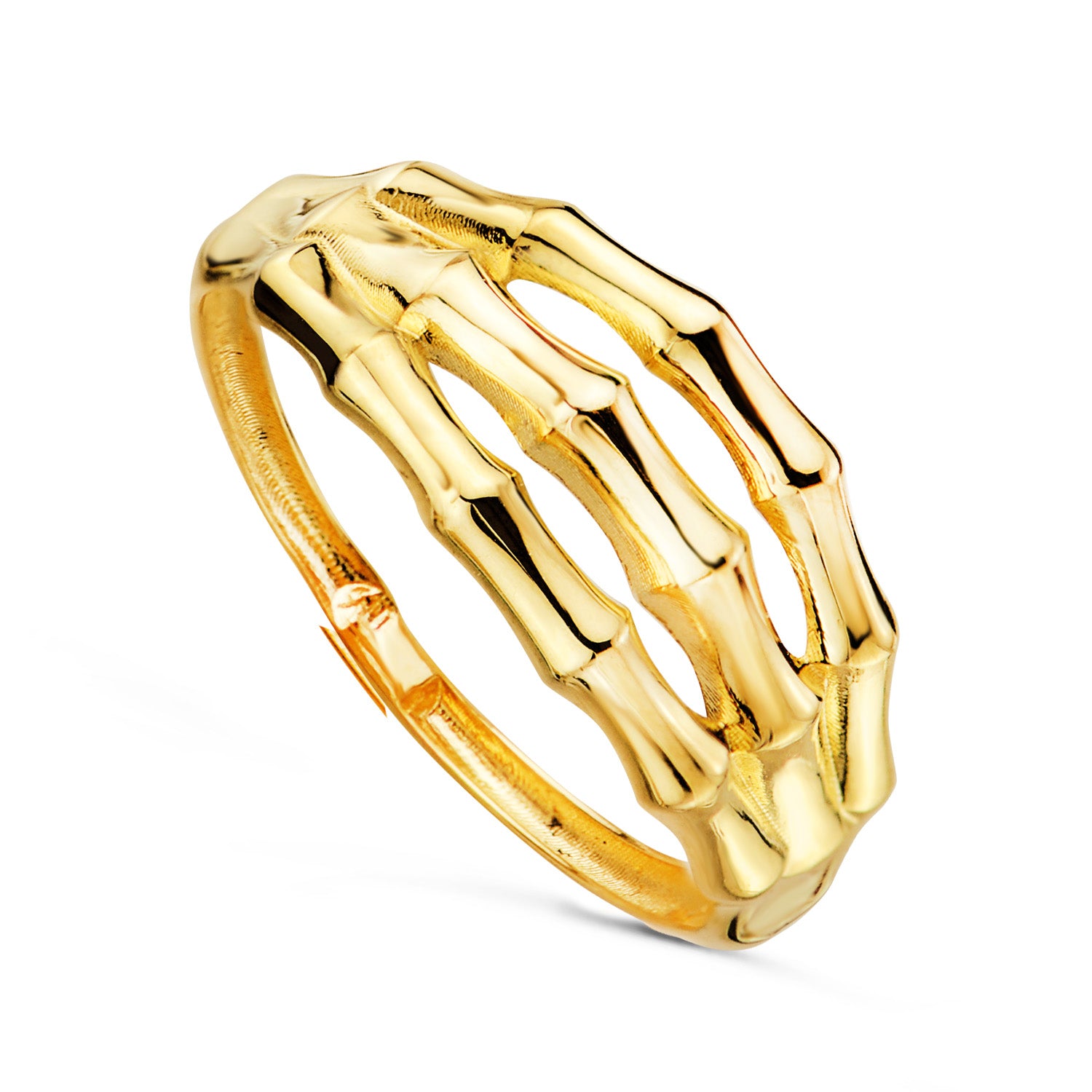 Bague en Or Jaune 18K avec Corps en Bambou Triple Brillant Largeur : 8 mm