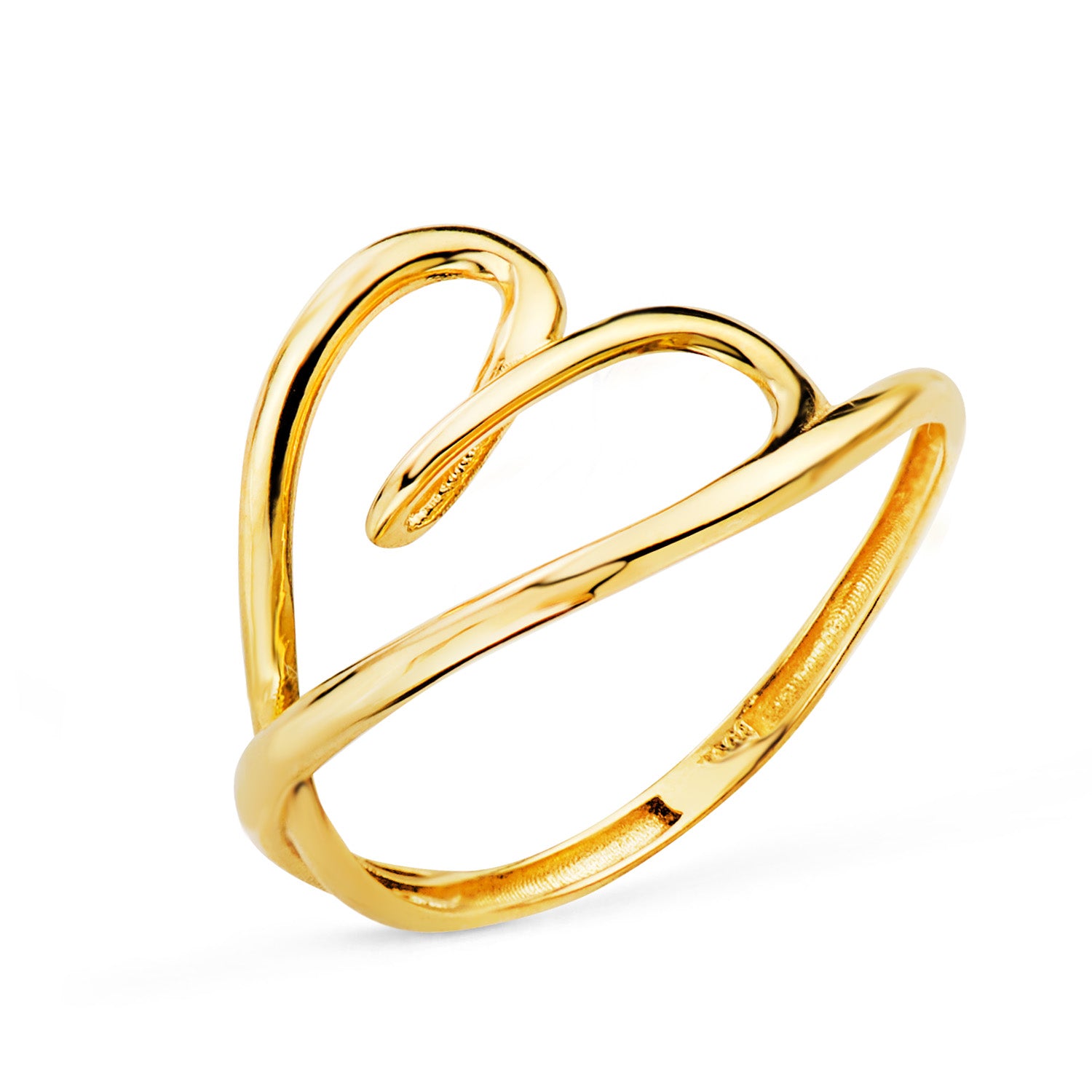 Bague en Or Jaune 18K Croix C?ur en Finition Brillante Largeur : 12 mm