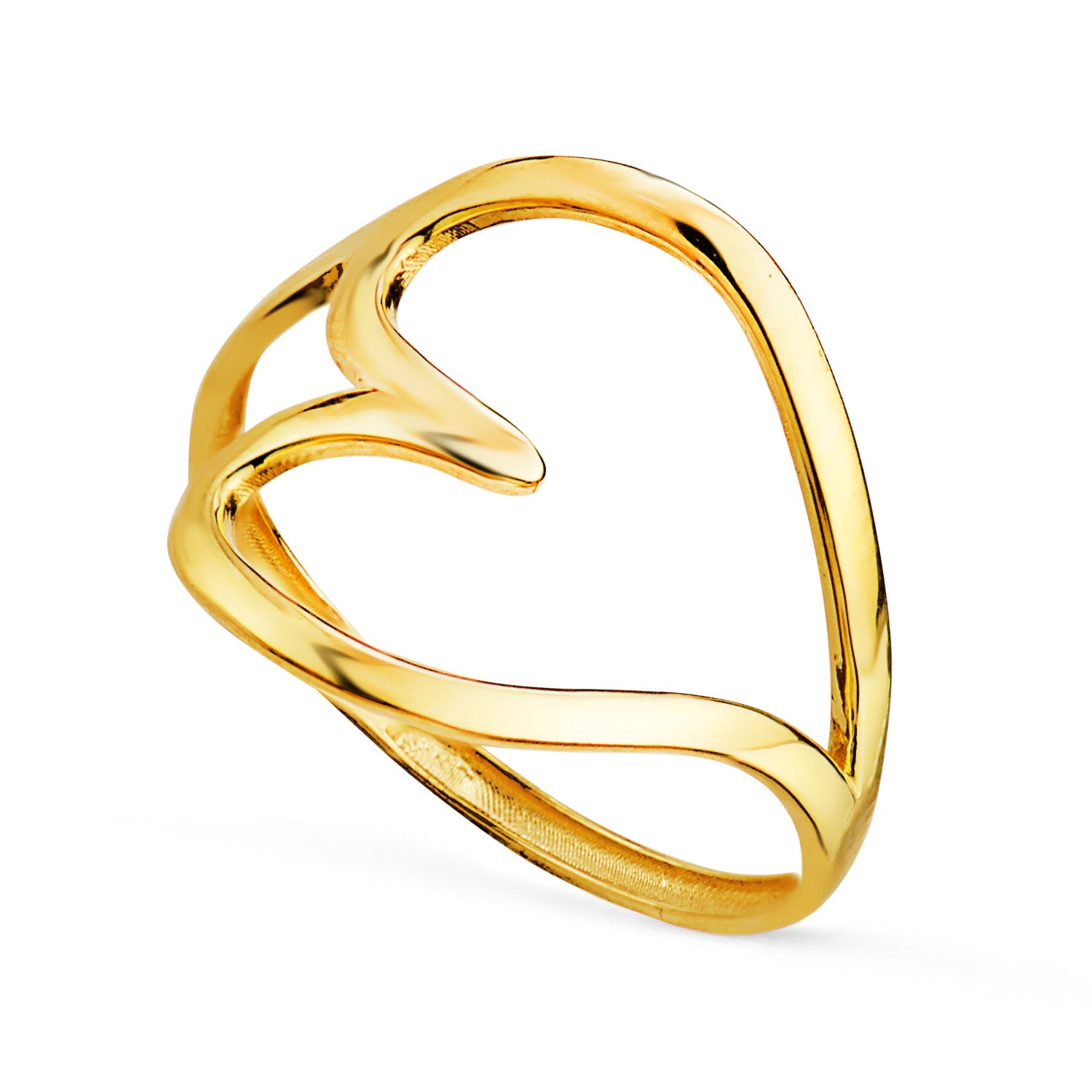 18K gult gullring med glatt og skinnende hjerte, bredde 16 mm