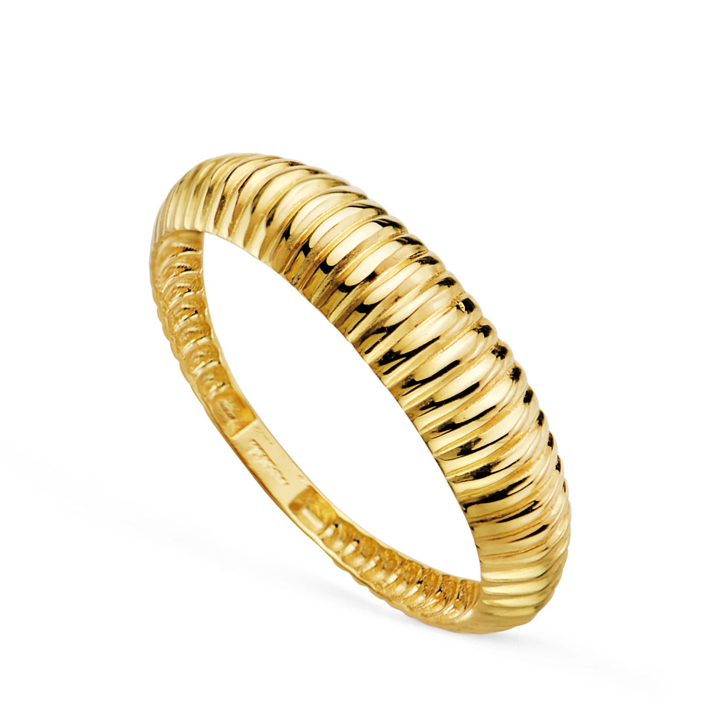 18K Yellow Gold Ring with Plain Godrons of Decreasing Width: 5 mm