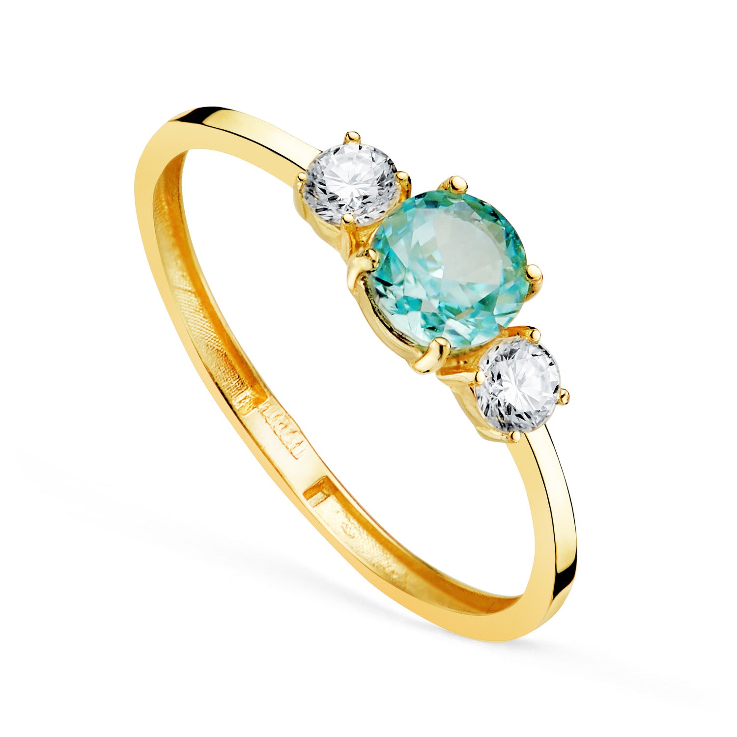 18K gult guld isakvamarin och Cubic Zircon Prong Ring Bredd: 5 mm
