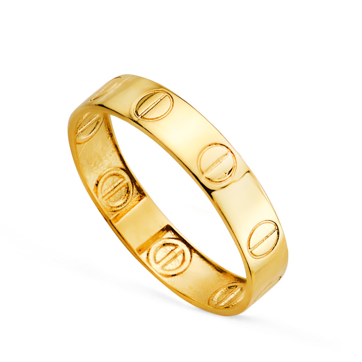 Plain 18K Yellow Gold Ring with Shiny Screws Width: 4 mm