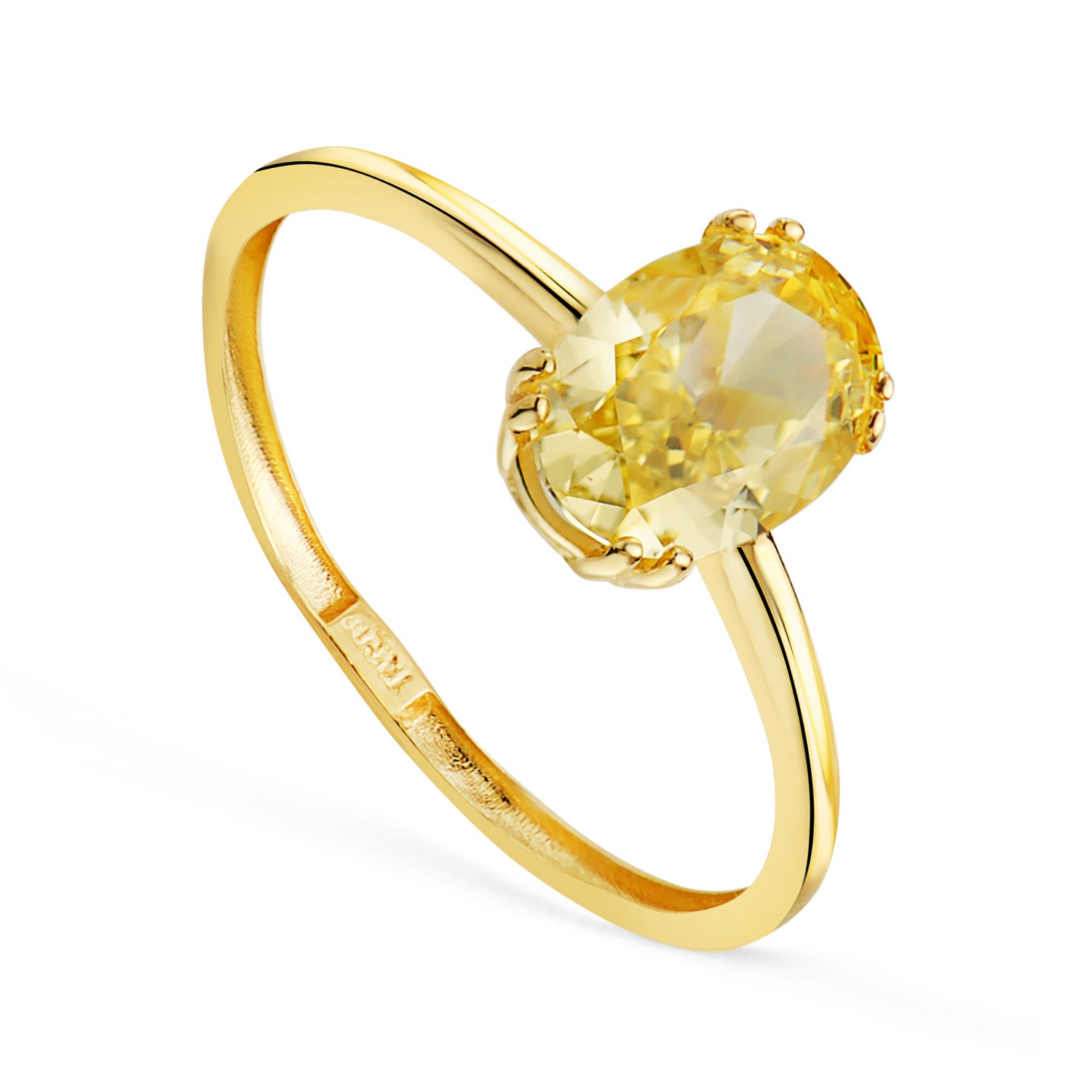 18K Gult Gull Ring Gul Oval Ice Cut Stone 8 x 6 mm