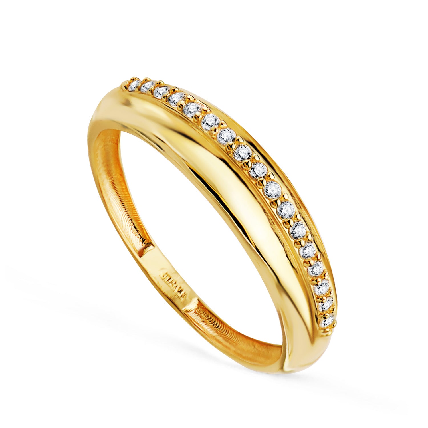 18 karat gul guldring med strålende bånd og række af Circonines. Bredde: 4,8 mm