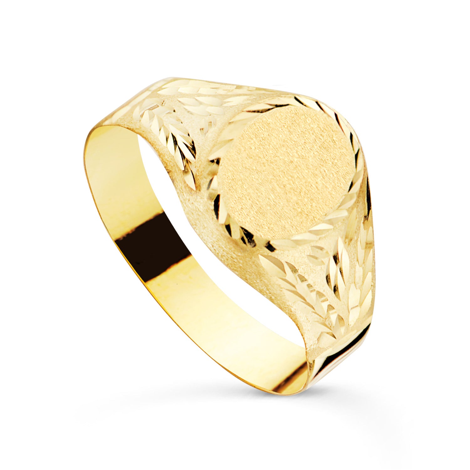 18K gul guld stempel kadet hul oval graveret overflade: 9 x 7 mm