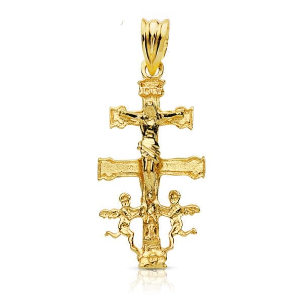 Croix en Or Jaune 9K Caravaca avec le Christ Taille : 28 X 14 mm