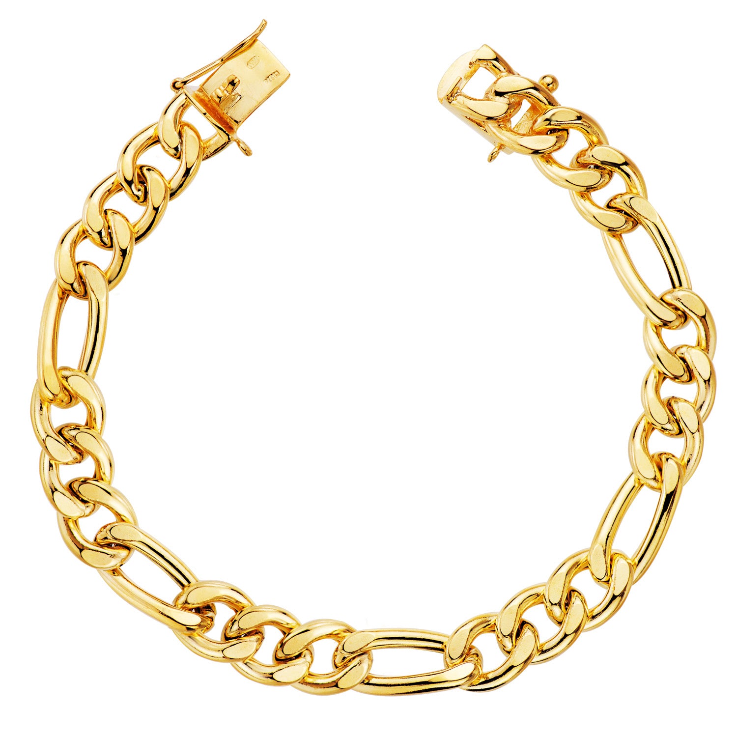 Bracelet Or Jaune 18K Figaro 3X1 Creux Largeur : 8 mm Longueur : 21,5 Cm