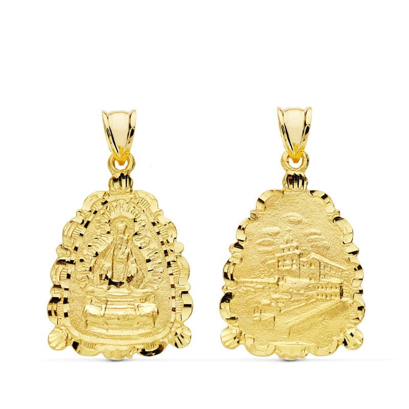 Médaille en Or Jaune 18K Vierge de Landujar Tête avec Sanctuaire 28X22 mm