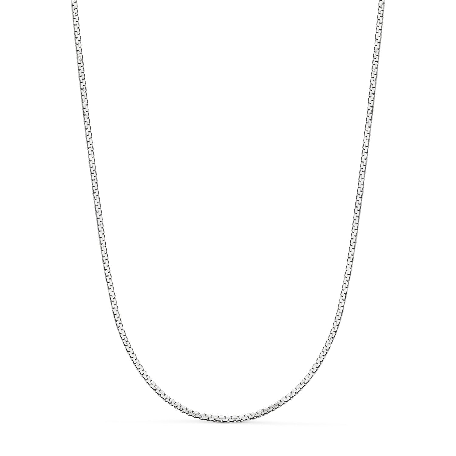 Chaîne en Or Blanc 18 Carats, Lisse et Brillante. Largeur : 1,2 Mm. Longueur : 45 Cm. Fermoir à Rondelette