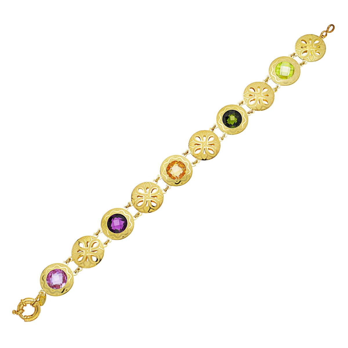 Pulseira de ouro amarelo 18K com pedras coloridas a laser