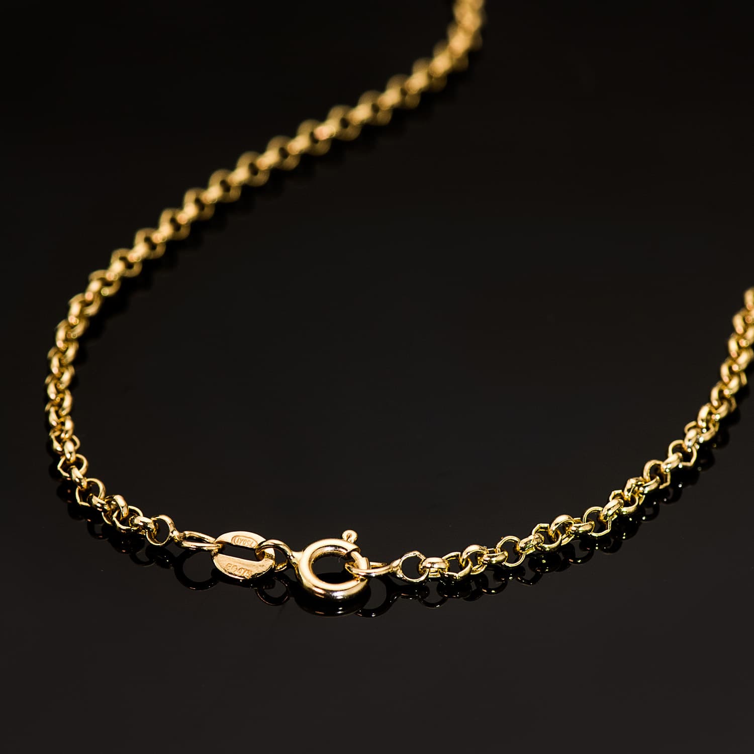 18K Chaîne Or Jaune Jaseron Creuse. 2.5 mm 45 Cm. Fermoir Anneau à Ressort