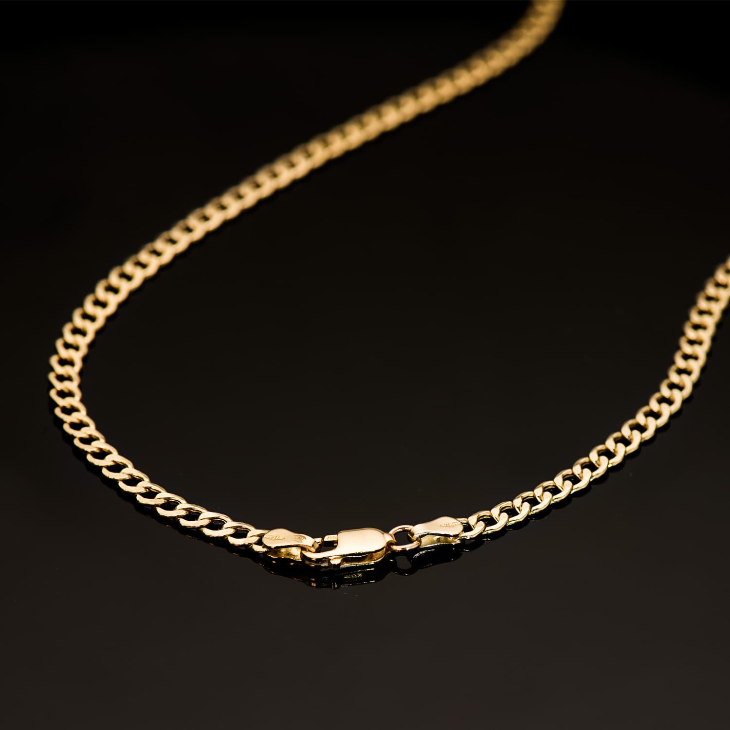 18K Chaîne Gourmette Creuse en Or Jaune Largeur: 3,5 mm Longueur: 60 Cm