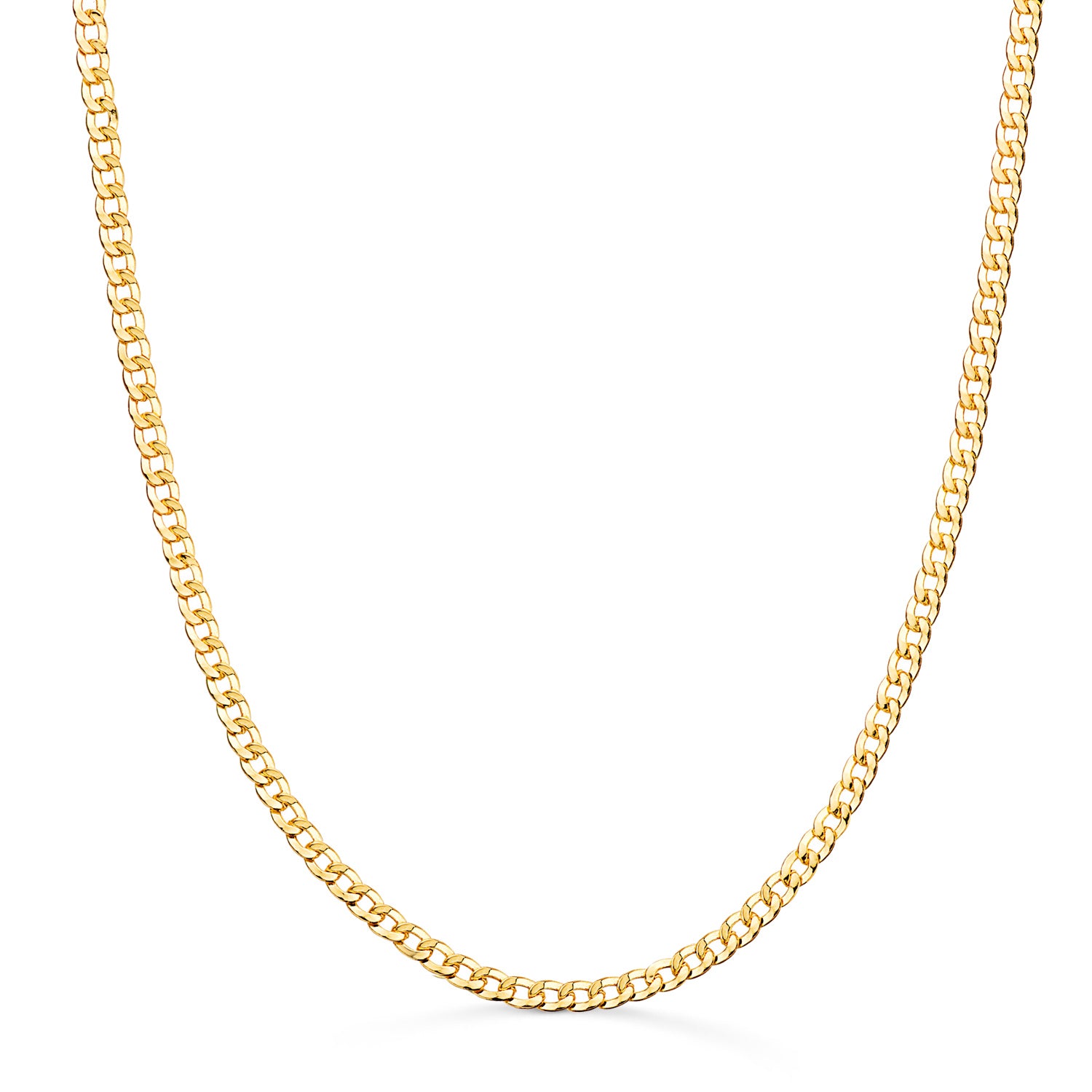 18K Chaîne Gourmette Creuse en Or Jaune. Largeur 2,2 Mm. Longueur 60 Cm