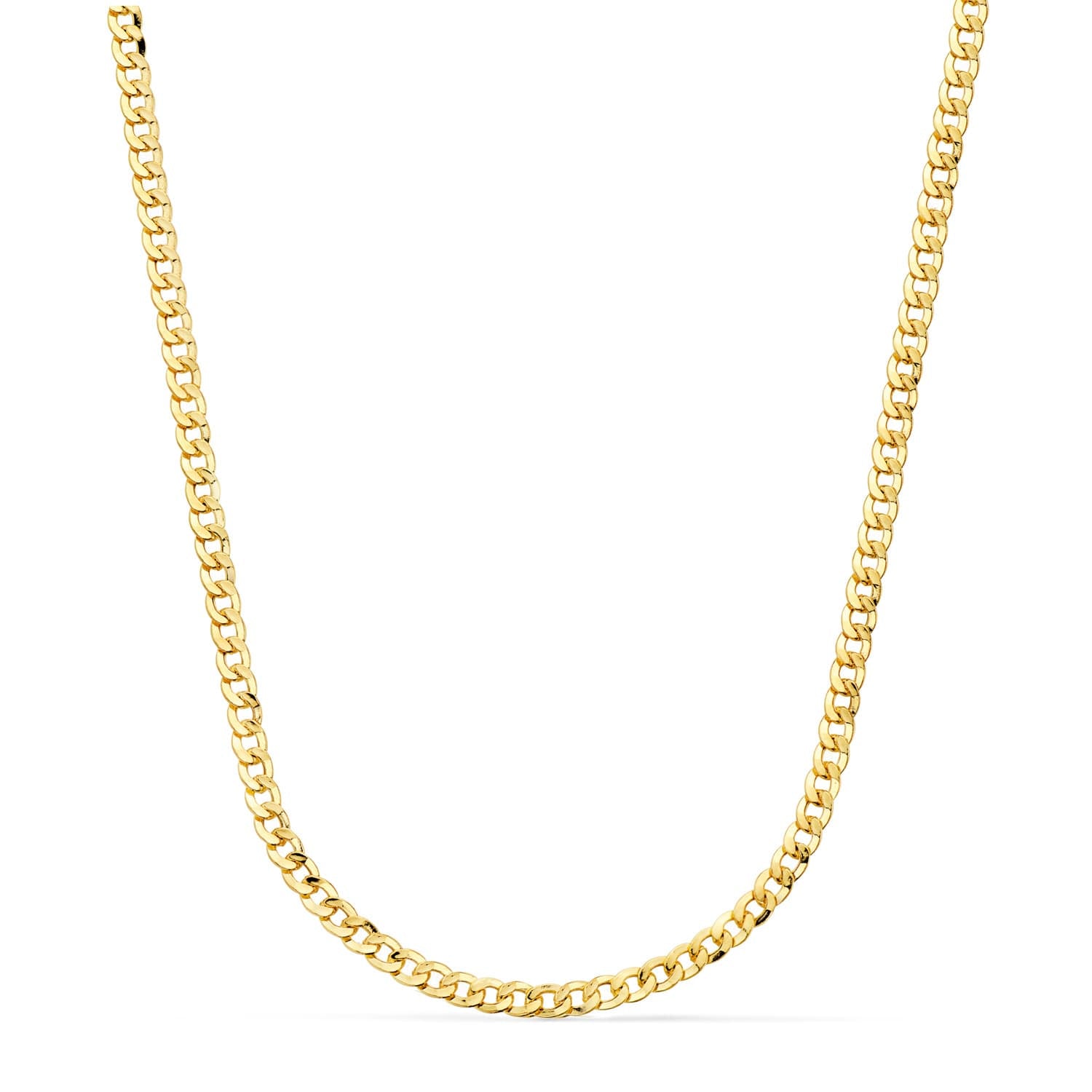 18K Chaîne Or Jaune Gourmette Creuse Largeur: 3,2MM Longueur : 60 Cm