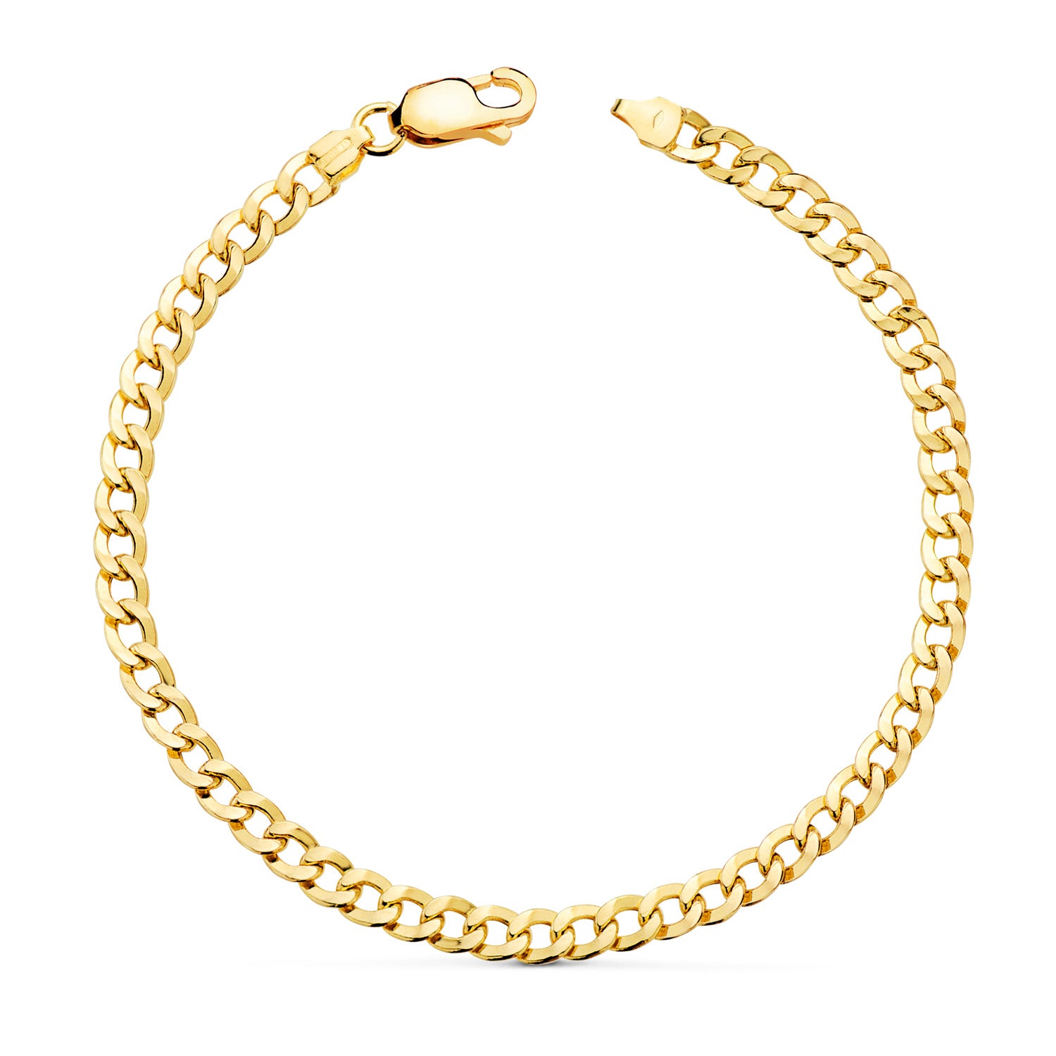 Bracelet Or Jaune 18K Barbe Creuse Plate Longueur : 19 Cm