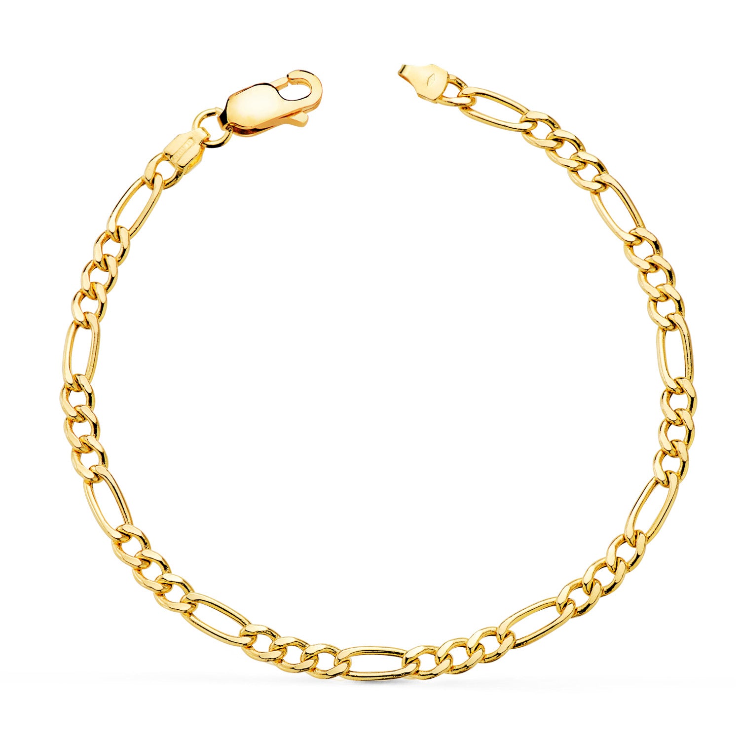 Bracelet Figaro Or Jaune 18K 3X1 Creux Largeur 3,5 mm Longueur : 19 Cm