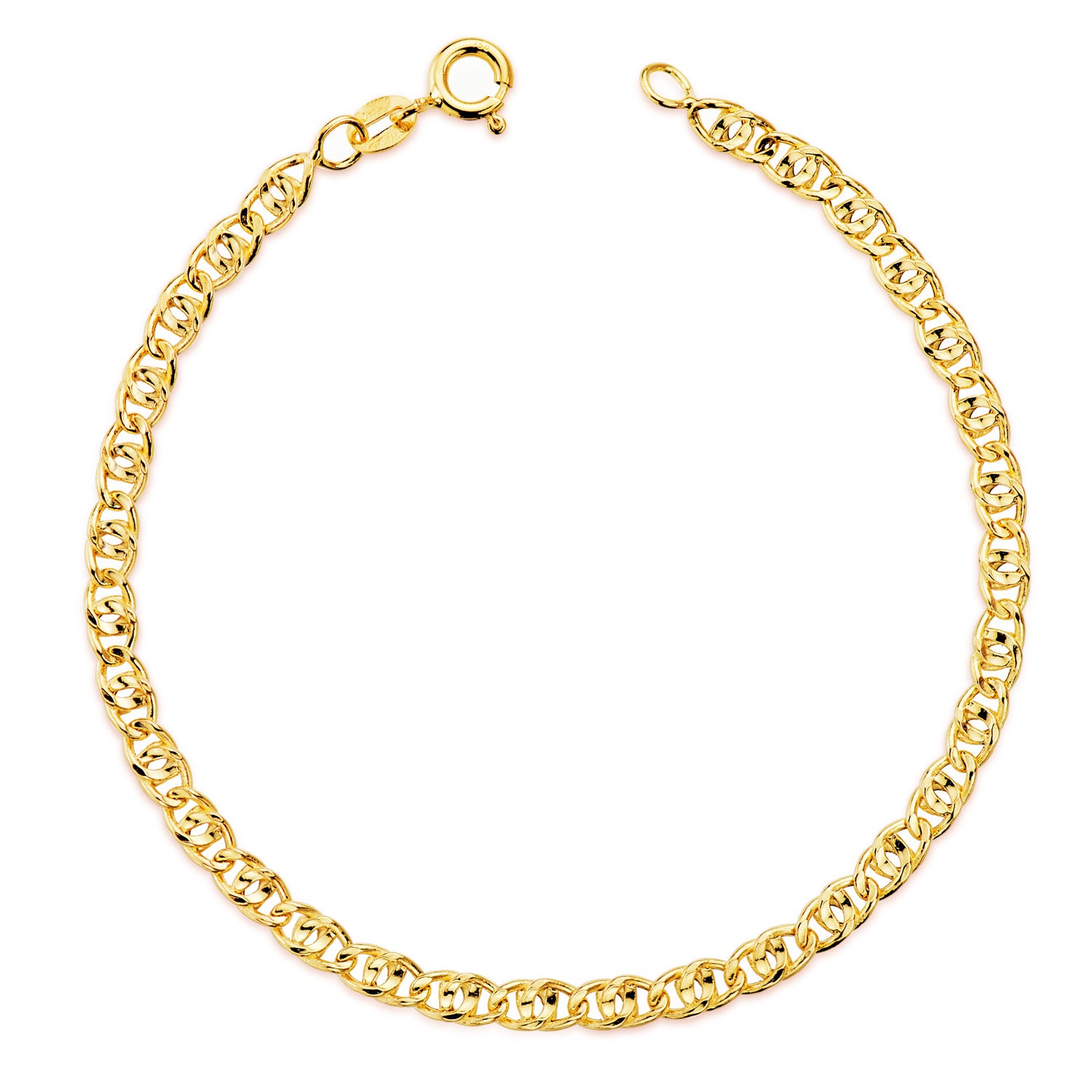 Bracelet Double Maillon Creux Or Jaune 18K Largeur : 3,5 mm Longueur : 19 Cm