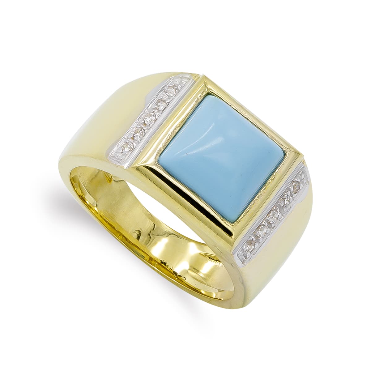 18K Sortija Oro Amarillo Turquesa Fina Y Circonitas