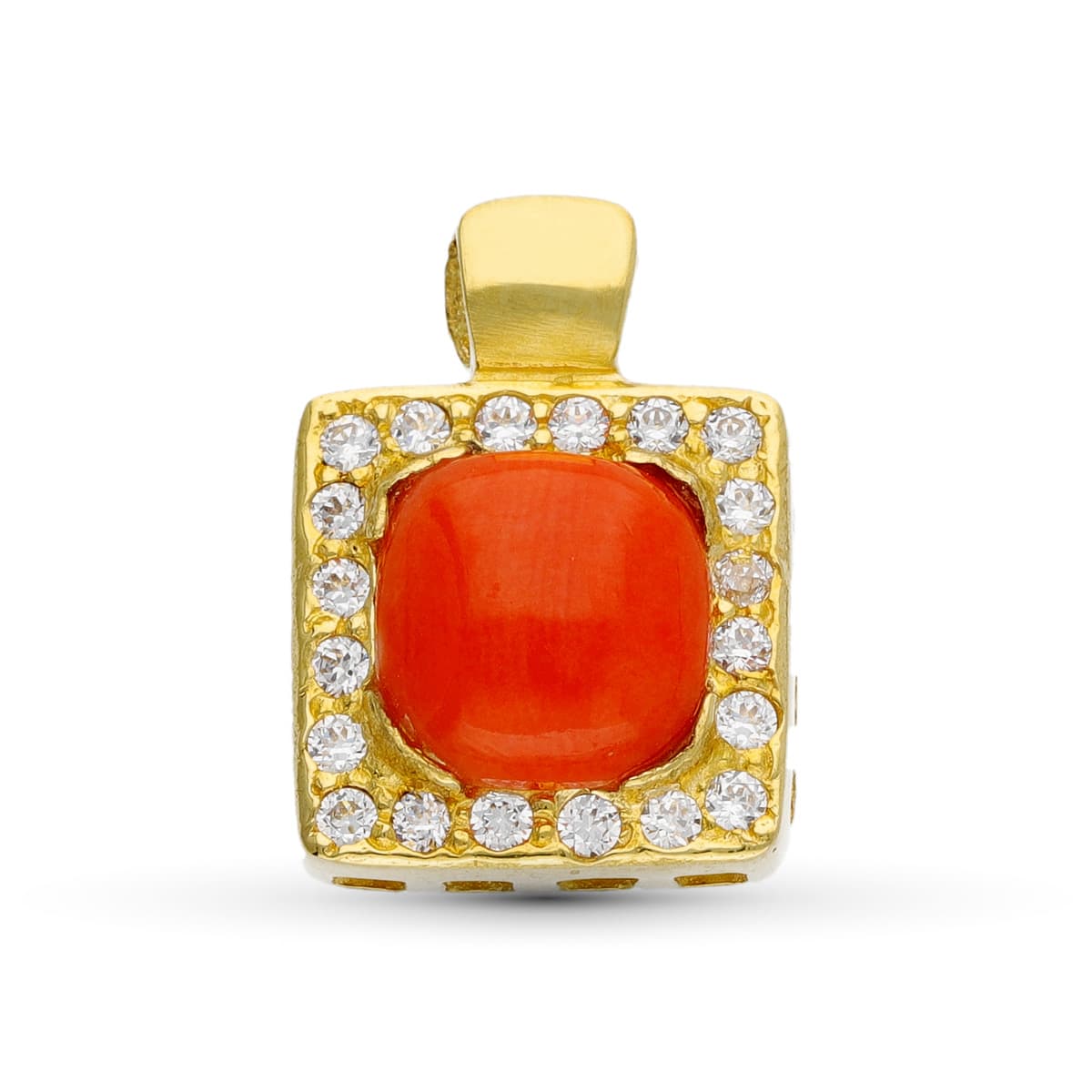 18K Pendentif Corail Naturel en Or 8X8 mm