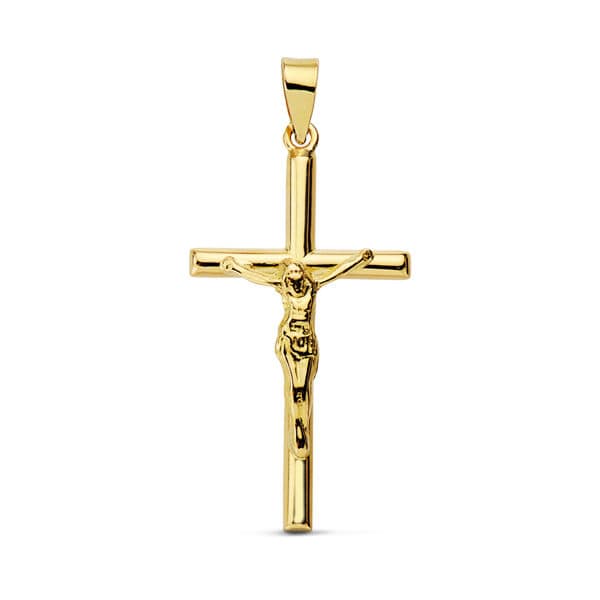 Bâton Rond Croix Christ Or Jaune 18K 27X14 mm