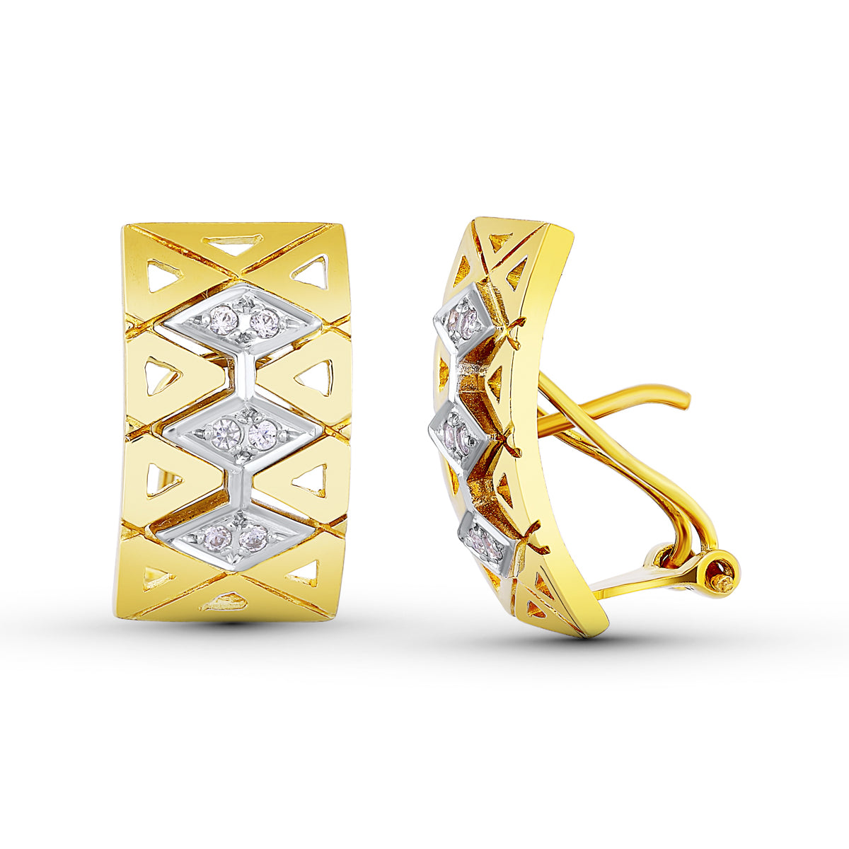 Pendientes Rombo Bicolor 18K 19X10 mm Cierre Omega