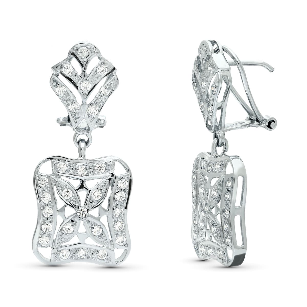 18K White Gold Square Earrings