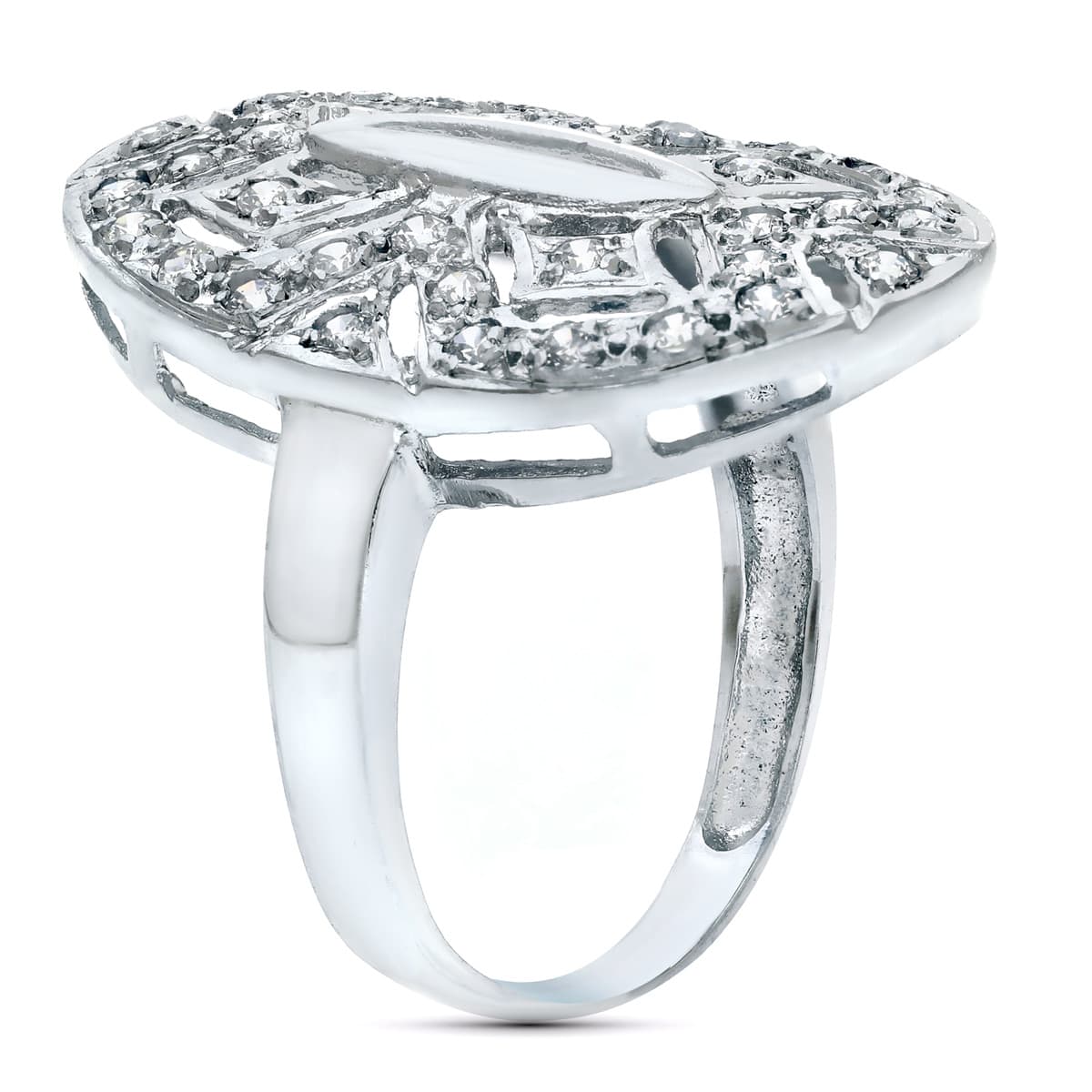 18K hvidguld Ring Navette Motiv 23X15 mm med Zircon Bredde: 23 mm