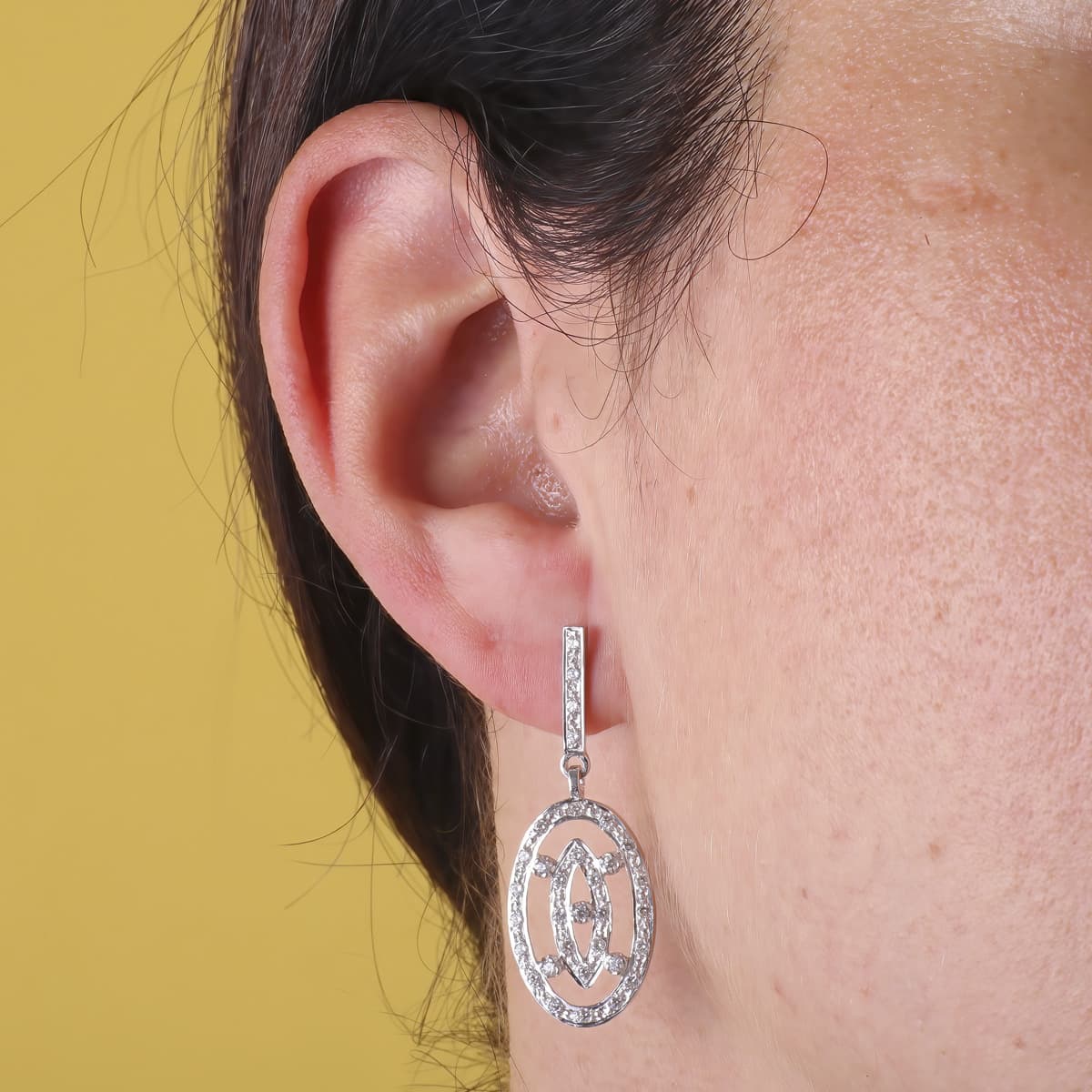 18K Boucles d'oreilles Pendnates en Or Blanc & Zircon 38X14MM