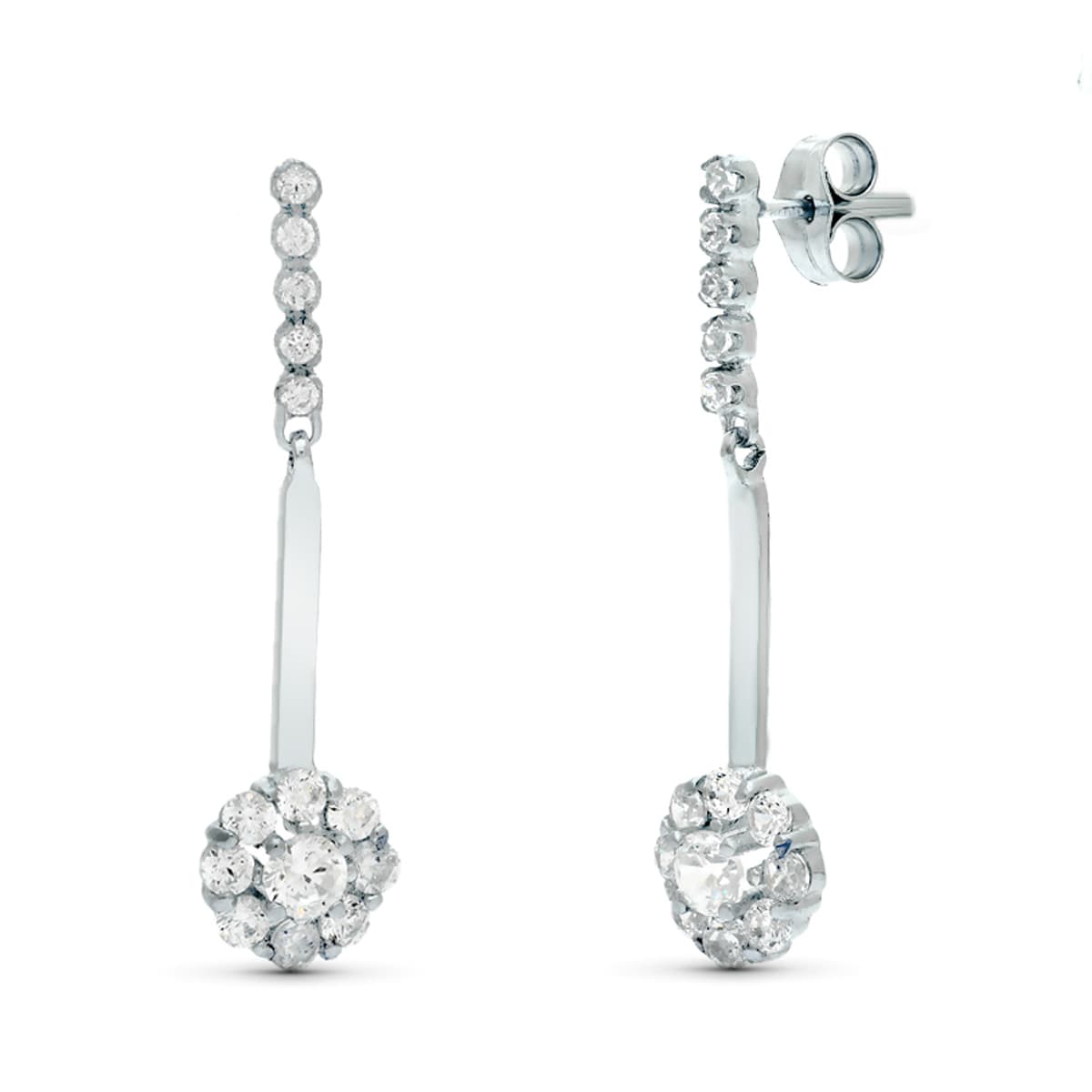 Boucles d'oreilles en Or Blanc 18K Ensemble de Deux Corps de Mariée Zircon 33X6 mm Fermoir Poussettes Papillon