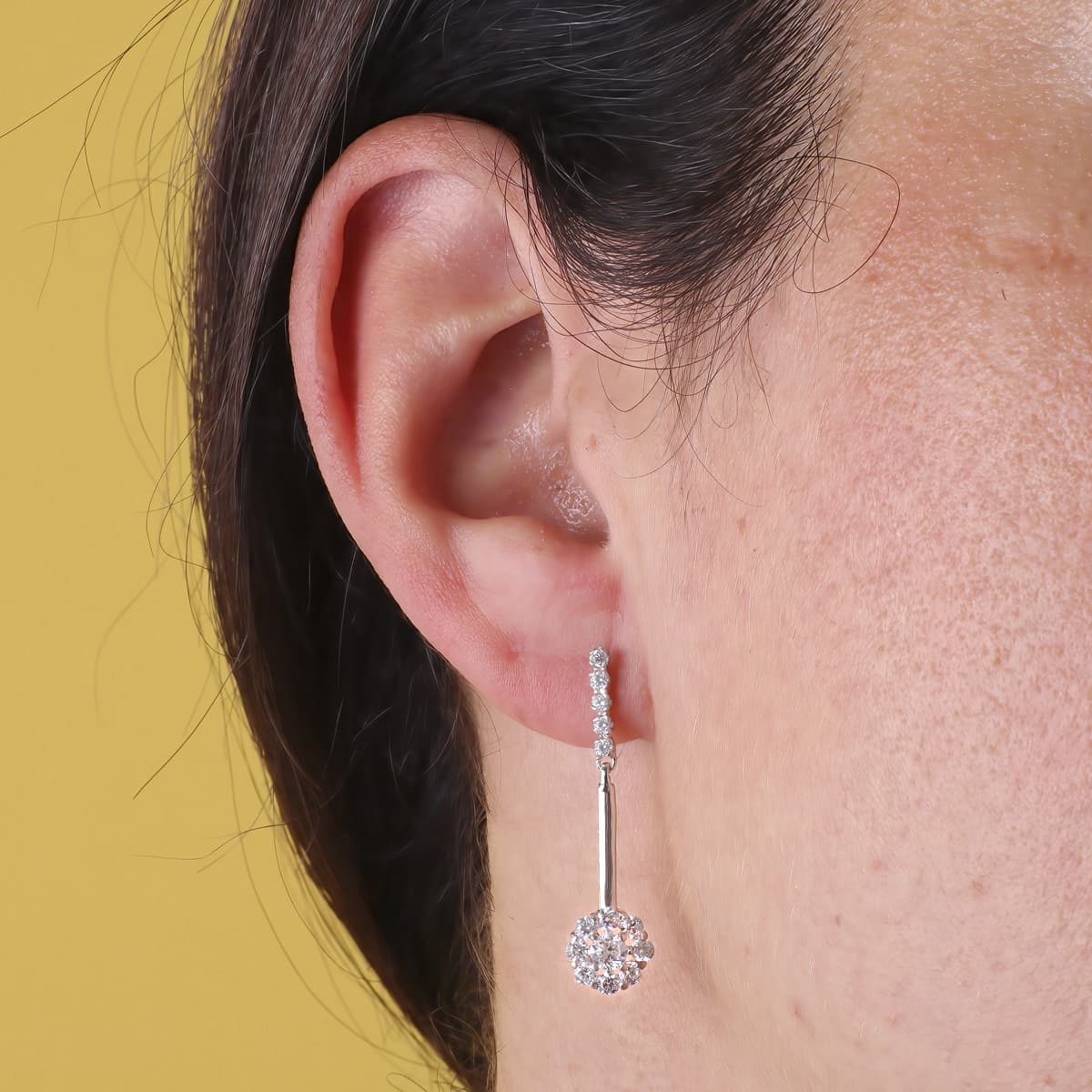 Boucles d'oreilles en Or Blanc 18K Ensemble de Deux Corps de Mariée Zircon 33X6 mm Fermoir Poussettes Papillon