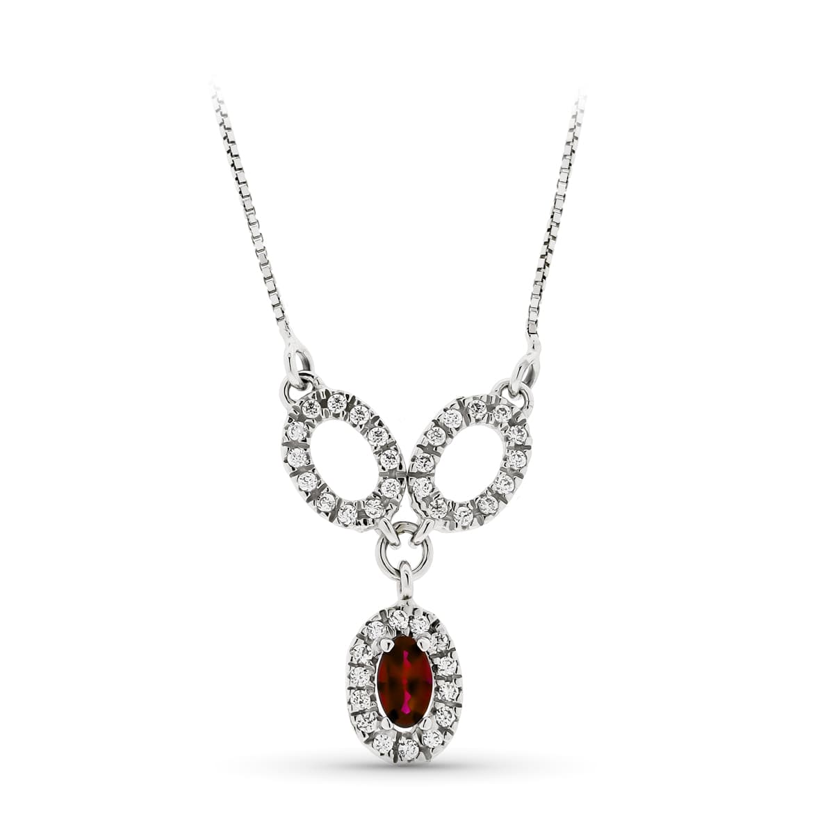 18K witgouden cirkelketting met zirkonen