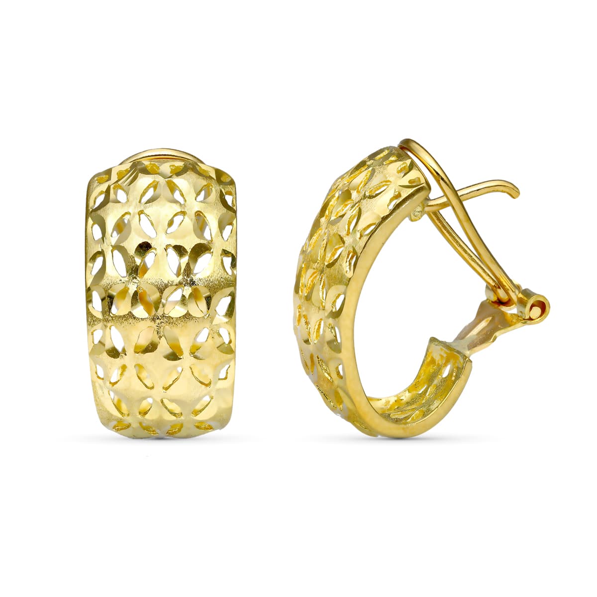 Boucles d'oreilles Sculpté Ouverture Or Jaune 18K 18X10 mm Fermoir Omega